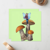 Blauwe fee op paddenstoelen Note Kaart Notitiekaartje (Voorkant / Achterkant in situ)