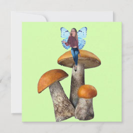 Blauwe fee op paddenstoelen Note Kaart Notitiekaartje