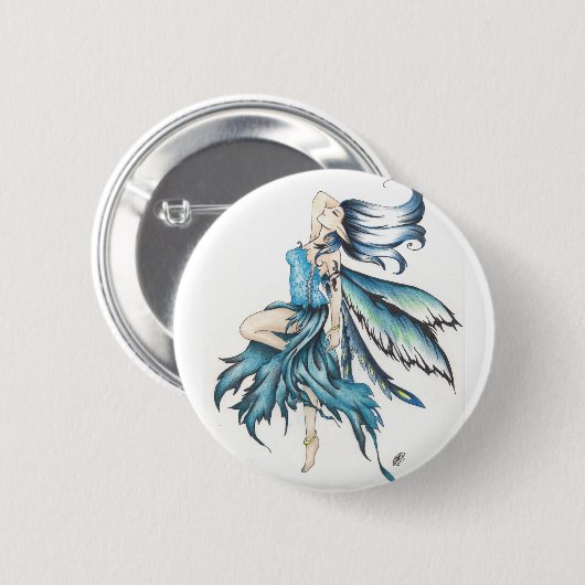 blauwe fee ronde button 5,7 cm (Voorkant /achterkant)