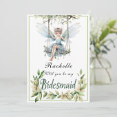 Blauwe Fee Schommel Wil Je Mijn Bruidsmeisje Zijn Kaart (Staand voorkant)