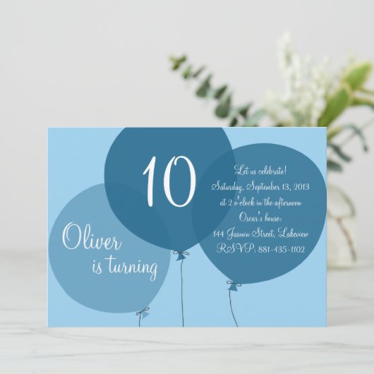 Blauwe feestballon kaart (Staand voorkant)