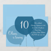 Blauwe feestballon kaart (Voorkant / Achterkant)