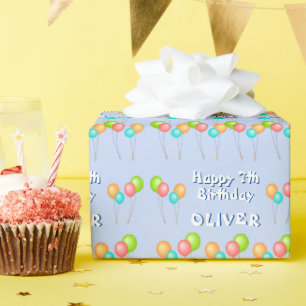 Blauwe Feestballonnen Kind Gelukkige Verjaardag Cadeaupapier