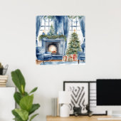 Blauwe  feestelijke kamer door Christmas Atmospher Poster (Thuiskantoor)