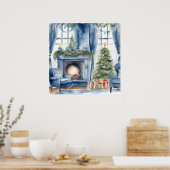 Blauwe  feestelijke kamer door Christmas Atmospher Poster (Keuken)