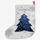 Blauwe feestelijke kerstboom stoppen grote kerstsok (Achterkant)