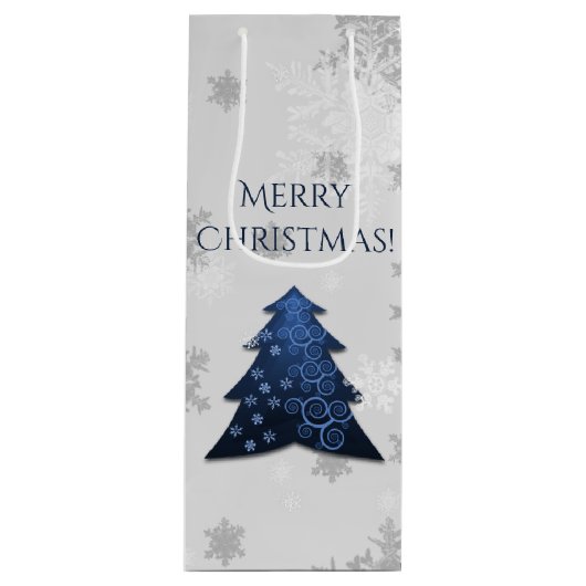 Blauwe feestelijke kerstboom Wine Gift Bag Wijn Cadeautas (Voorkant)