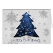 Blauwe feestelijke kerstboomfeestdag Kaart (Voorkant Horizontaal)