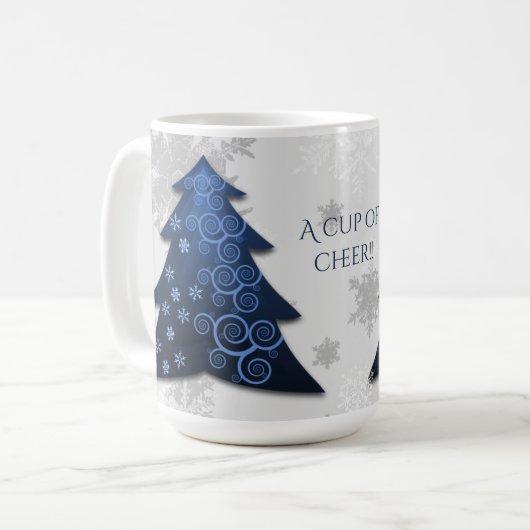 Blauwe feestelijke kerstboomkoffie Mok (Voorkant links)