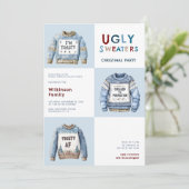 Blauwe feestelijke lelijke kersttruien feest kaart (Staand voorkant)