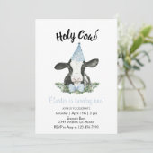 Blauwe feesthoed koe met koeprint uitnodiging (Staand voorkant)