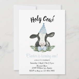 Blauwe feesthoed koe met koeprint uitnodiging