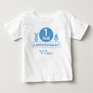 Blauwe feestje vrienden eerste verjaardag baby T-s