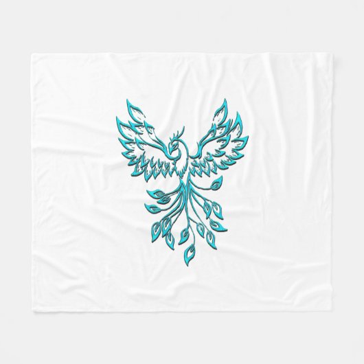 Blauwe Feniks Staat Op Wit Fleece Deken (Voorkant (Horizontaal))