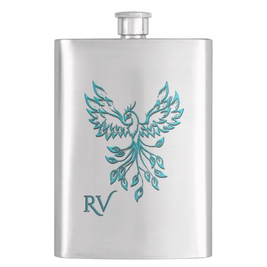 Blauwe feniks stijgt op witte monogram flacon (Voorkant)