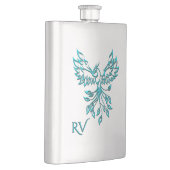 Blauwe feniks stijgt op witte monogram flacon (Rechts)