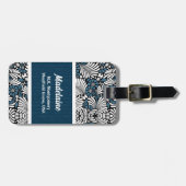 Blauwe Fern Leaf Print met White en Black Bagagelabel (Voorkant horizontaal)