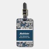 Blauwe Fern Leaf Print met White en Black Bagagelabel (Voorkant verticaal)