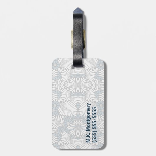 Blauwe Fern Leaf Print met White en Black Bagagelabel (Achterkant verticaal)