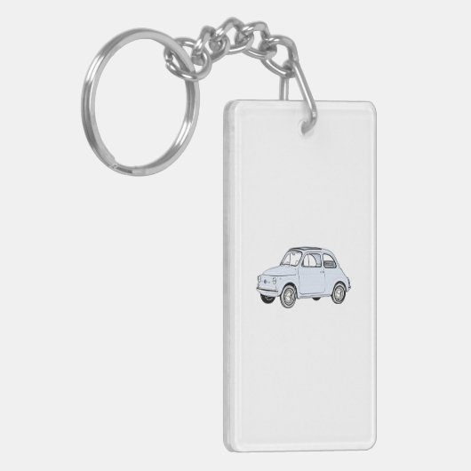 Blauwe Fiat 500 Topolino potlood Acryltekening Sleutelhanger (Voorkant Links)