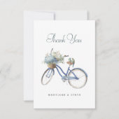 Blauwe Fiets Boheemse Bloemen Waterverf Bruiloft T Bedankkaart (Voorkant)
