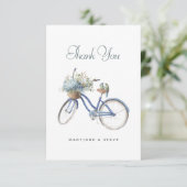 Blauwe Fiets Boheemse Bloemen Waterverf Bruiloft T Bedankkaart (Staand voorkant)