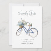 Blauwe Fiets Bohemian Bloemen Waterverf Bruiloft Save The Date (Voorkant)