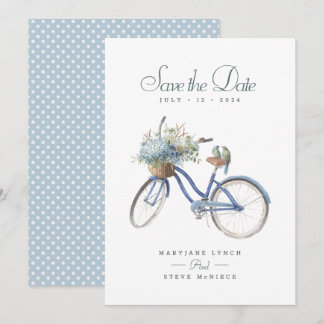 Blauwe Fiets Bohemian Bloemen Waterverf Bruiloft Save The Date