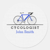 Blauwe fiets Cycoloog Ronde Sticker (Voorkant)