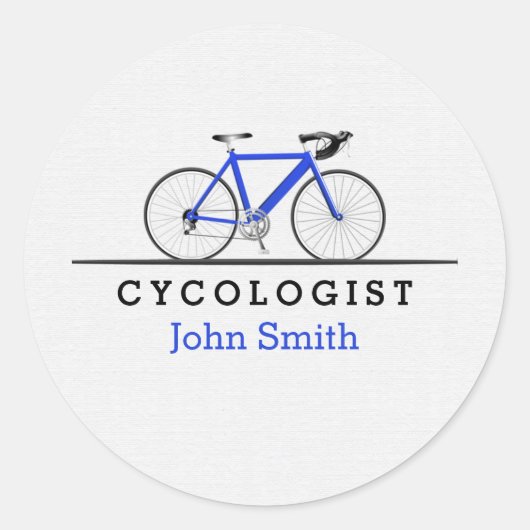 Blauwe fiets Cycoloog Ronde Sticker (Voorkant)