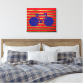 blauwe fiets en gouden/rode strepen canvas afdruk (Insitu (Slaapkamer))