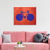 blauwe fiets en gouden/rode strepen canvas afdruk (Insitu (Woonkamer))