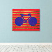 blauwe fiets en gouden/rode strepen canvas afdruk (Insitu (Houten vloer))