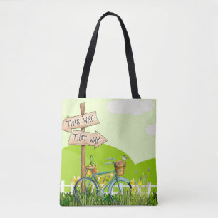 Blauwe Fiets Gele Bloem Tote Bag