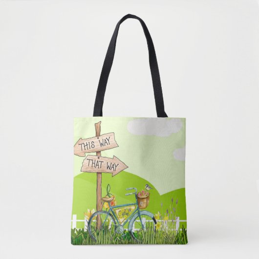 Blauwe Fiets Gele Bloem Tote Bag (Voorkant)