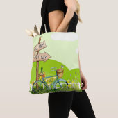 Blauwe Fiets Gele Bloem Tote Bag (Dichtbij)