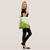 Blauwe Fiets Gele Bloem Tote Bag (Op model)