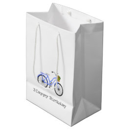 Blauwe Fiets Gelukkige Verjaardag Bloemmand Plezie Medium Cadeauzakje