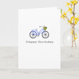 Blauwe Fiets GELUKKIGE VERJAARDAG NAAM Bloemenmand Kaart