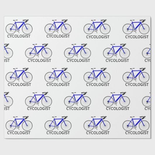 Blauwe fiets met cycoloog tekst op wit cadeaupapier (Vlak)