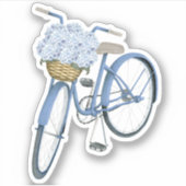 Blauwe Fiets met Hydrangea Vinyl Sticker (Voorkant)