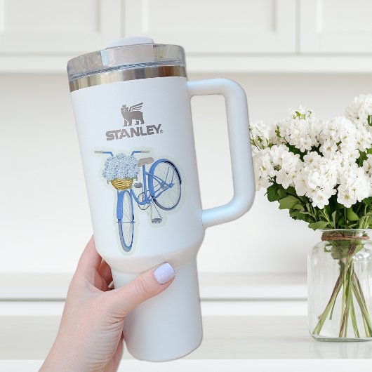 Blauwe Fiets met Hydrangea Vinyl Sticker
