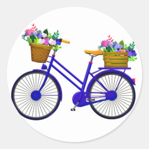 Blauwe fiets met mand bloemen - Sticker