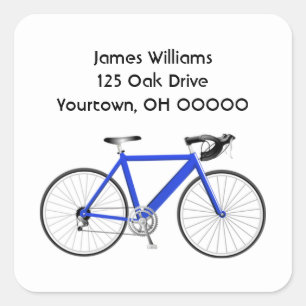 Blauwe fiets op wit vierkante sticker
