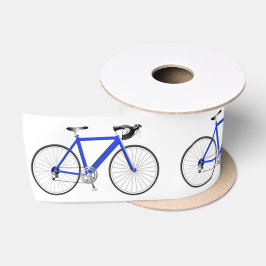 Blauwe fiets op wit zijband satijnen lint
