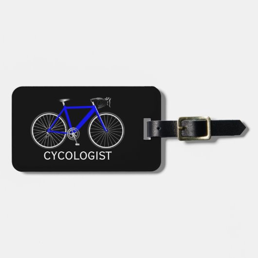 Blauwe Fiets Op Zwart Bagagelabel (Voorkant horizontaal)