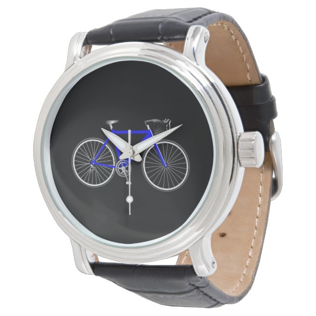 Blauwe fiets op zwart horloge (Gekanteld)