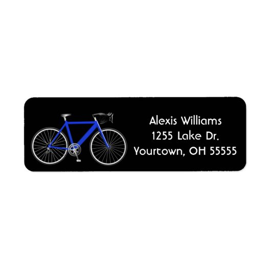 blauwe fiets op zwart label (Voorkant)