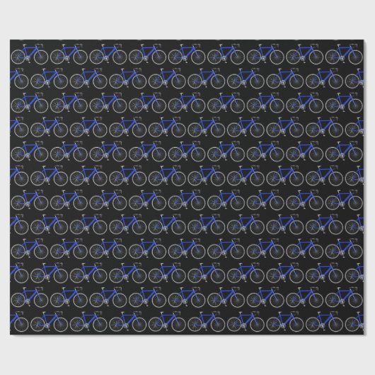blauwe fiets op zwart verpakkingspapier cadeaupapier (Vlak)