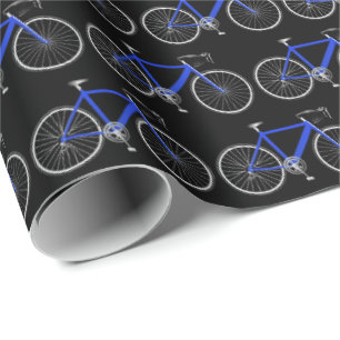 blauwe fiets op zwart verpakkingspapier cadeaupapier